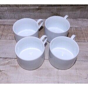 JC Penney Home Collection 4 White Porcelain White Tea Cups 3.25" Wide 2.5 Tall